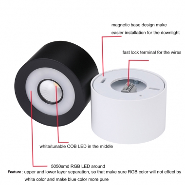 Surface Mount 24V DC Smart RGB+CCT LED Downlight for Dali Loxone KNX Zigbee Casambi Automation Lighting